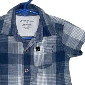 Baby Infant Calvin Klein Short Sleeve Button Down Shirt Blue Plaid 12 Months